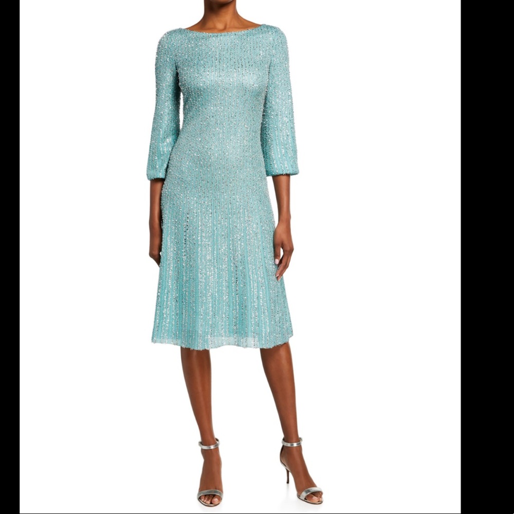 ST. John Foil Metallic Knit Fit & Flare Dress